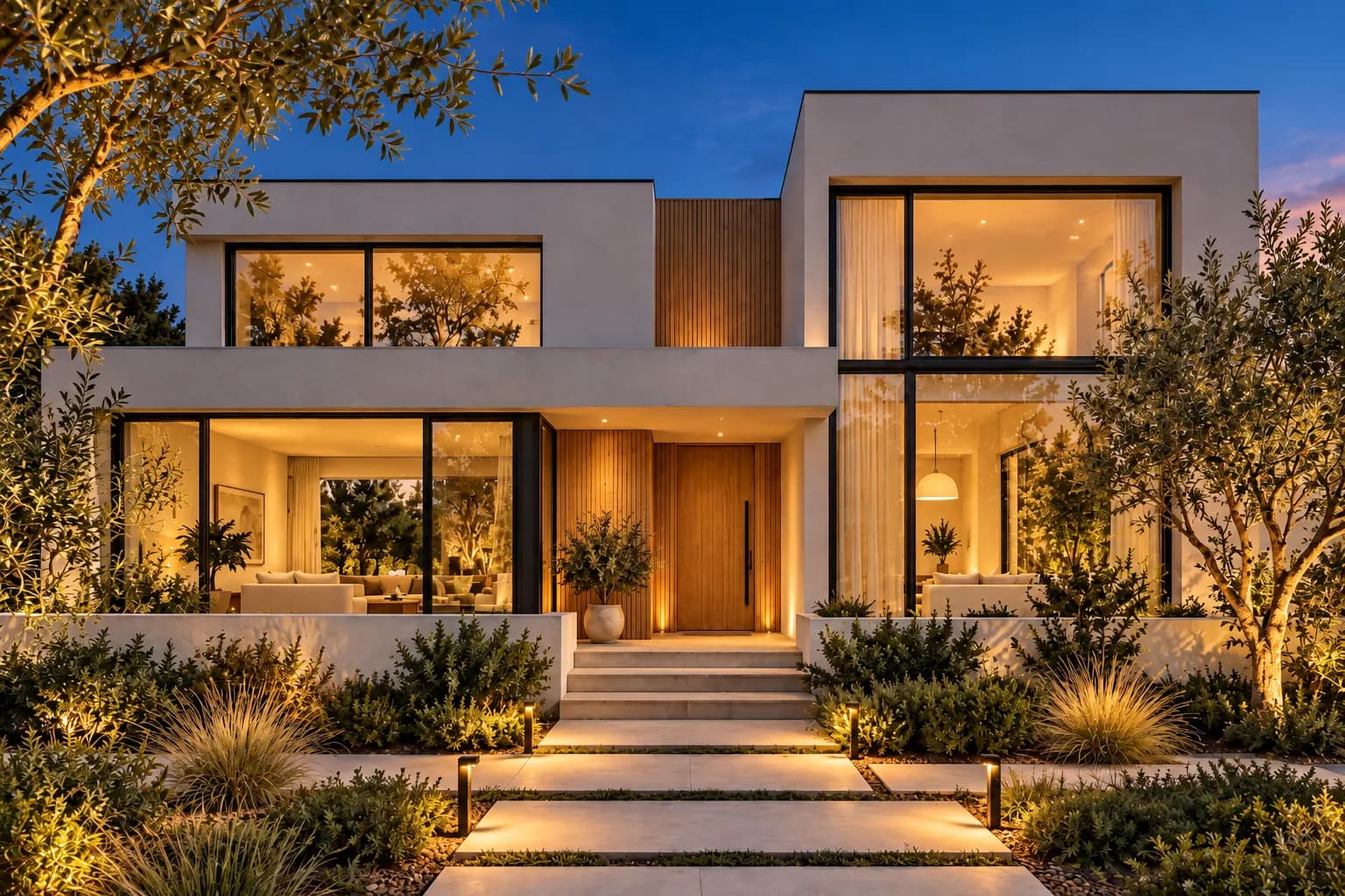 18 Alder Lane lit up at twilight